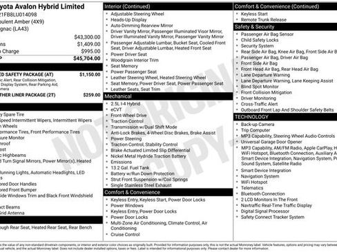 Used 2020 Toyota Avalon Limited w/ Advanced Safety Package FWD image 1