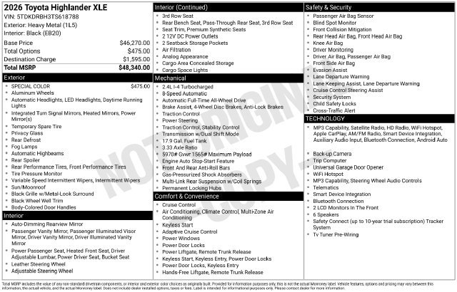 Certified 2026 Toyota Highlander XLE AWD/4WD image 38