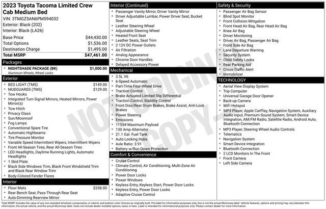 Used 2023 Toyota Tacoma Limited w/ Nightshade Package AWD/4WD image 6