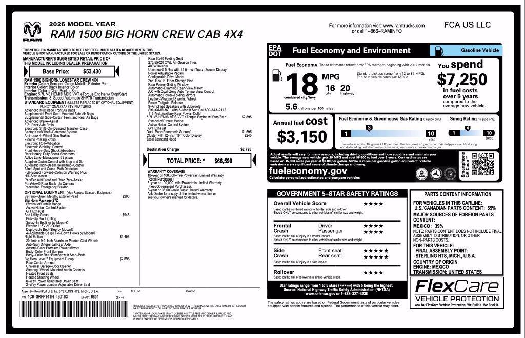 New 2026 RAM 1500 Big Horn AWD/4WD image 2
