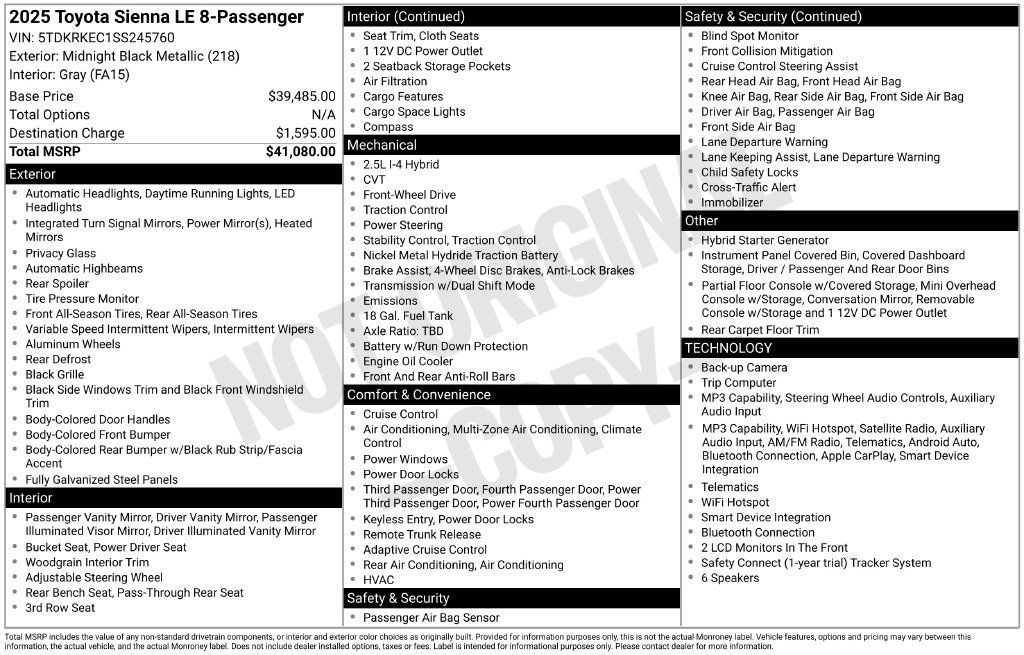 Used 2025 Toyota Sienna LE FWD image 38