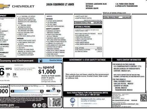 Used 2026 Chevrolet Equinox LT w/ Safety and Technology Package AWD/4WD image 3