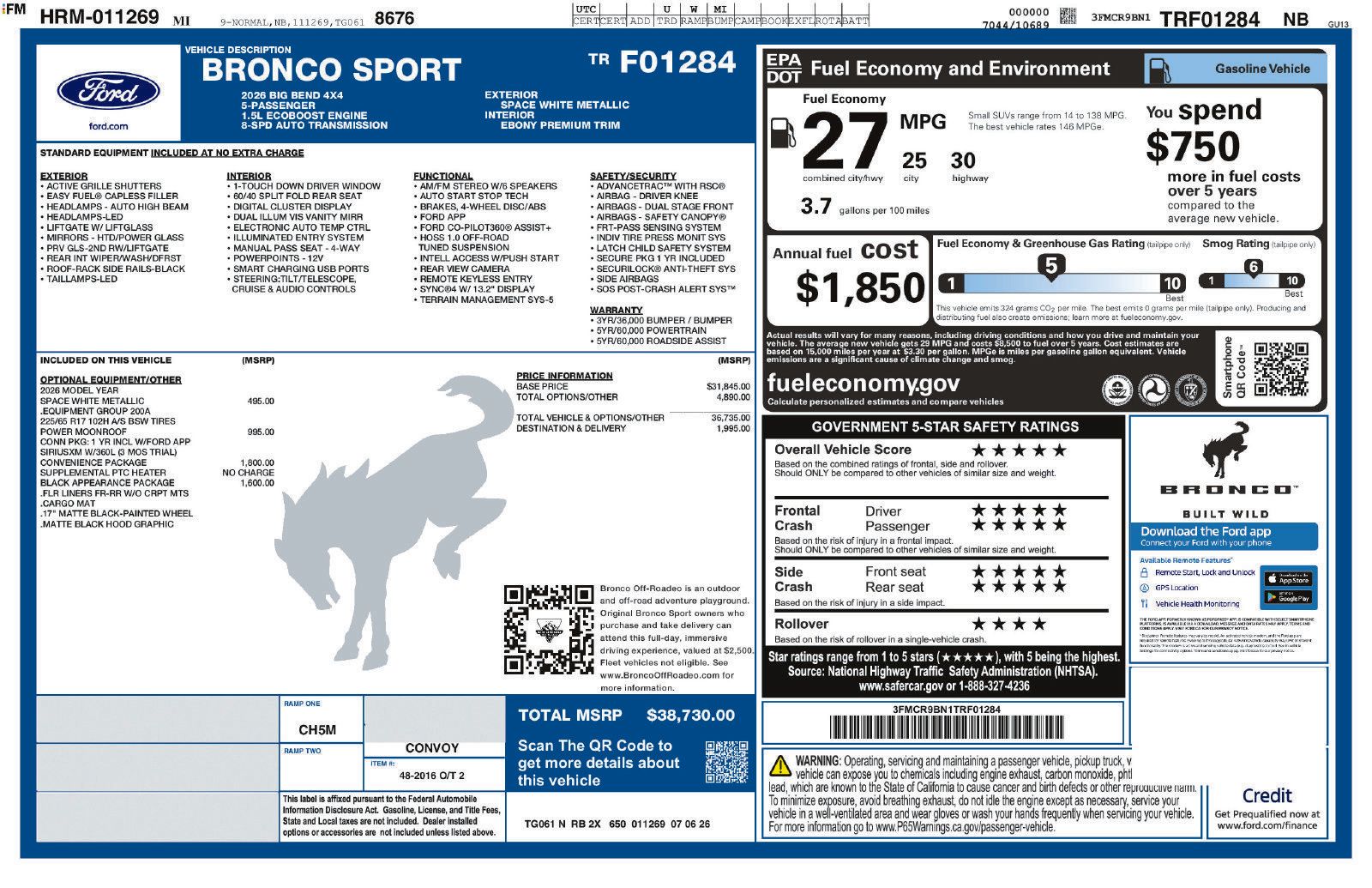 New 2026 Ford Bronco Sport Big Bend w/ Convenience Package AWD/4WD image 5
