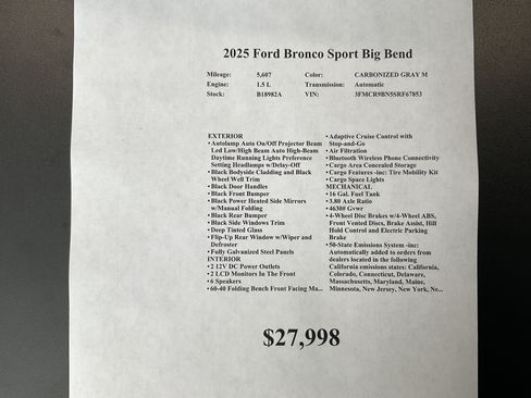 Used 2025 Ford Bronco Sport Big Bend w/ Black Appearance Package AWD/4WD image 32