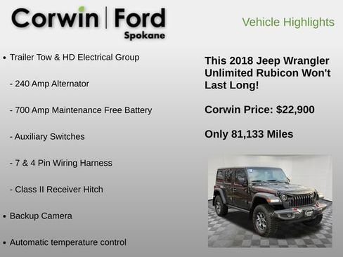 Used 2018 Jeep Wrangler Unlimited Rubicon w/ Cold Weather Group AWD/4WD image 6