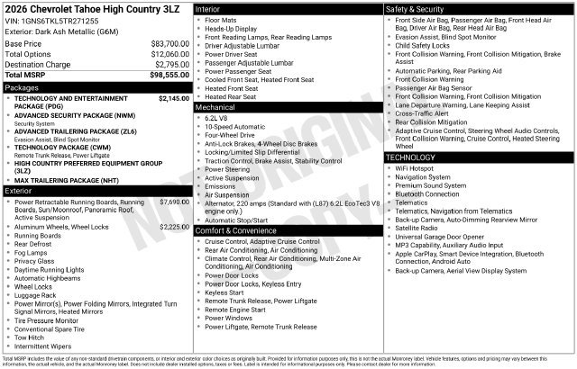 New 2026 Chevrolet Tahoe High Country AWD/4WD image 6