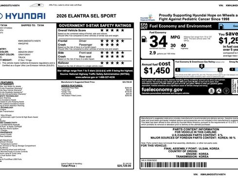 Certified 2026 Hyundai Elantra Sport FWD image 3
