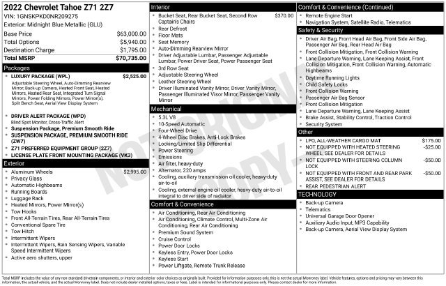 Used 2022 Chevrolet Tahoe Z71 w/ Luxury Package AWD/4WD image 55
