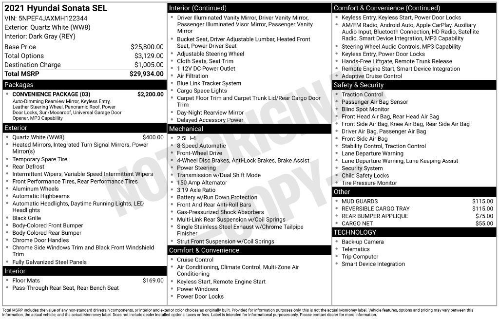 Used 2021 Hyundai Sonata SEL w/ Convenience Package FWD image 9