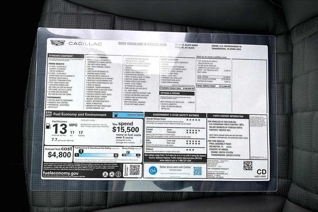 New 2026 Cadillac Escalade V w/ LPO, ONYX Package AWD/4WD image 14