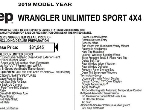 Used 2019 Jeep Wrangler Unlimited Sport AWD/4WD image 18