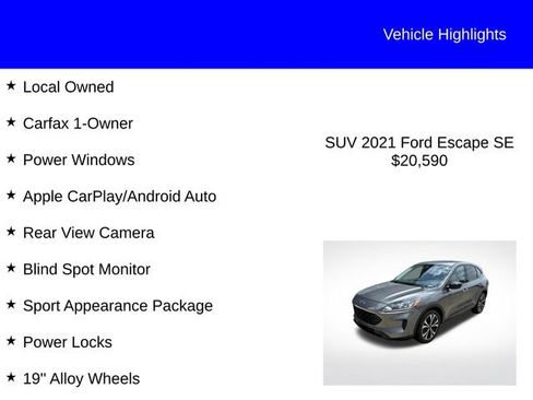Used 2021 Ford Escape SE w/ SE Sport Appearance Package FWD image 2