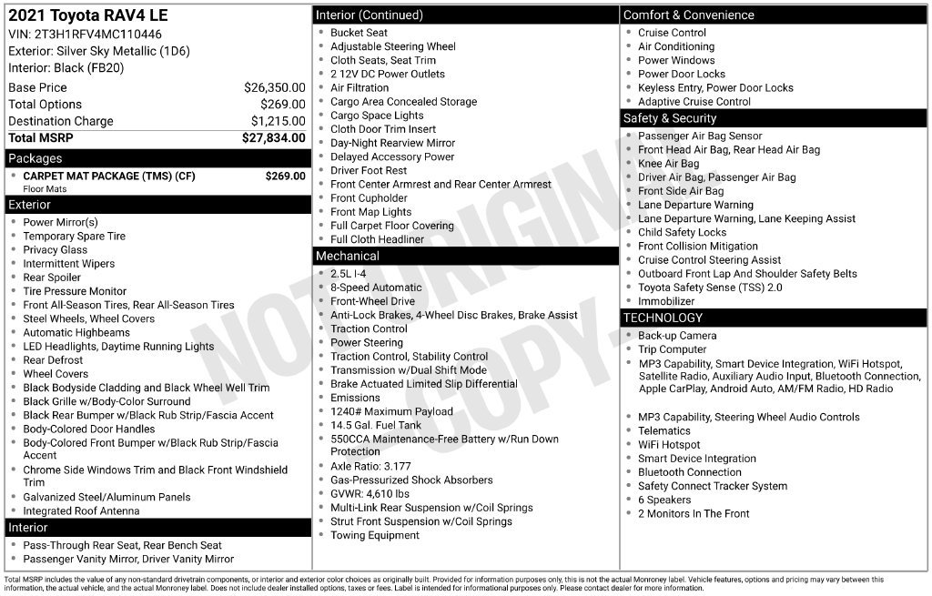 Used 2021 Toyota RAV4 LE w/ Carpet Mat Package (TMS) FWD image 2
