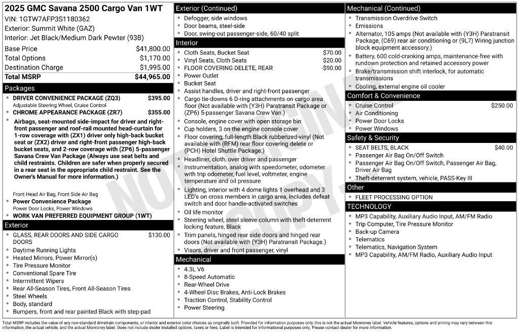Used 2025 GMC Savana 2500 w/ Driver Convenience Package RWD image 5