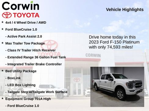 Used 2023 Ford F150 Platinum w/ Equipment Group 701A High AWD/4WD image 7