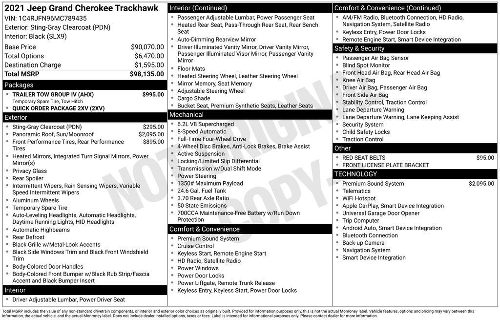 Used 2021 Jeep Grand Cherokee Trackhawk w/ Trailer Tow Group IV AWD/4WD image 24