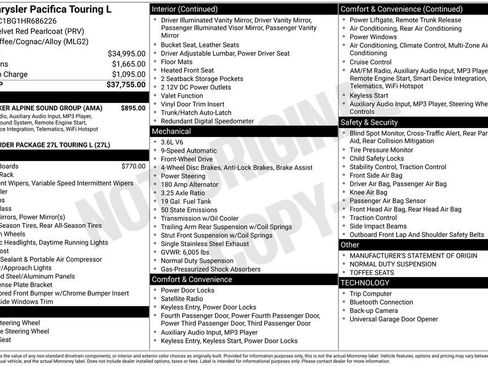 Used 2017 Chrysler Pacifica Touring-L w/ 13 Speaker Alpine Sound Group image 2