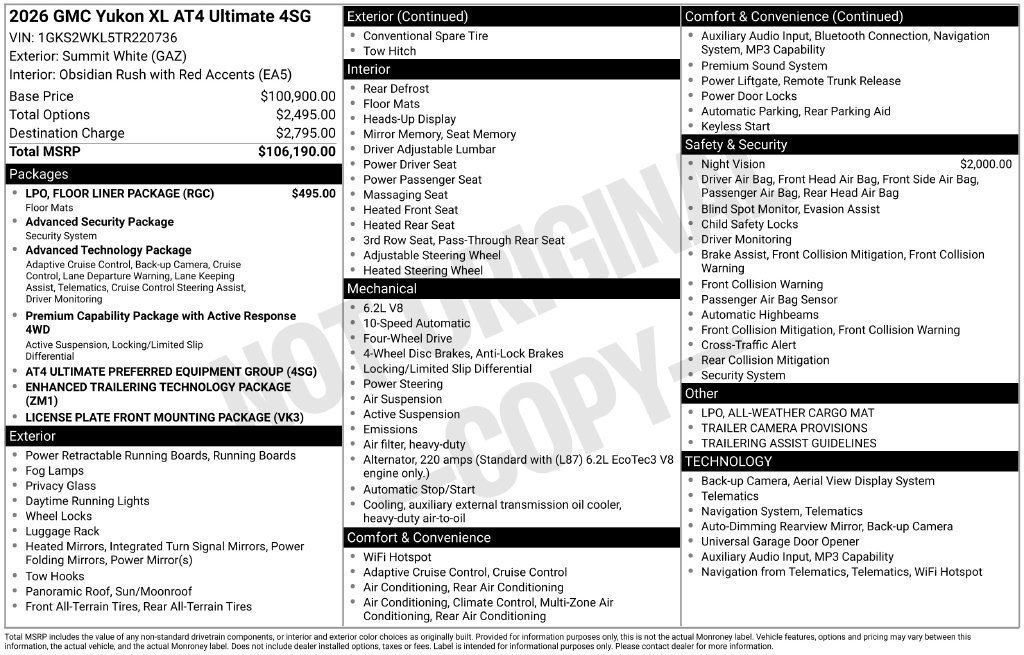 Used 2026 GMC Yukon XL AT4 Ultimate w/ LPO, Floor Liner Package AWD/4WD image 55
