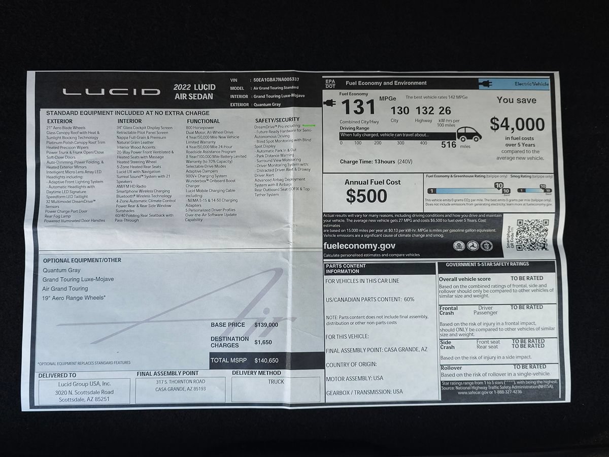 Used 2022 Lucid Air Grand Touring AWD/4WD image 2