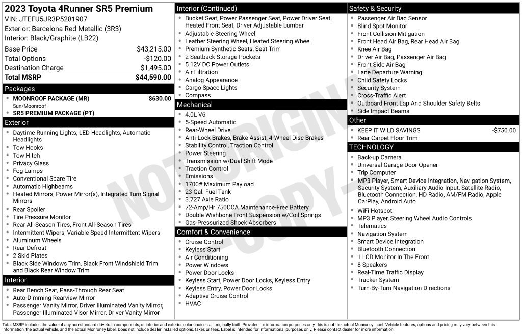 Used 2023 Toyota 4Runner SR5 Premium w/ Moonroof Package RWD image 7