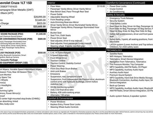Used 2015 Chevrolet Cruze LT w/ Sun And Sound Package FWD image 8