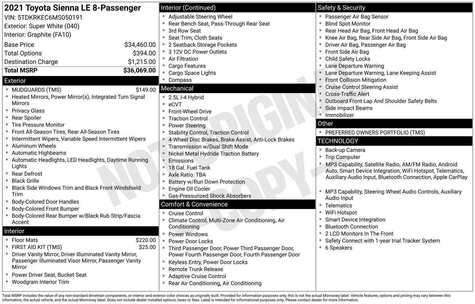Used 2021 Toyota Sienna LE FWD image 1