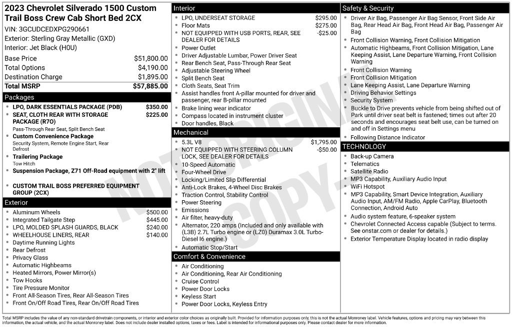 Certified 2023 Chevrolet Silverado 1500 Custom Trail Boss w/ LPO, Dark Essentials Package AWD/4WD image 8