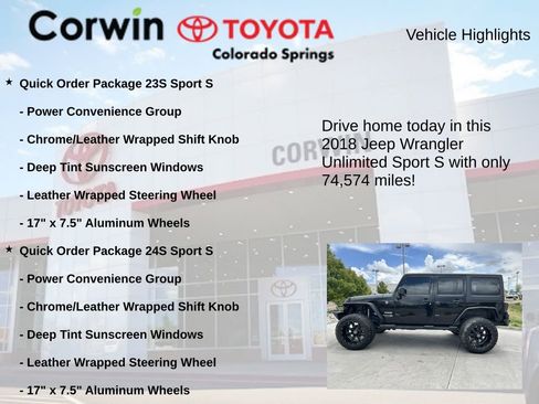 Used 2018 Jeep Wrangler Unlimited Sport S AWD/4WD image 7