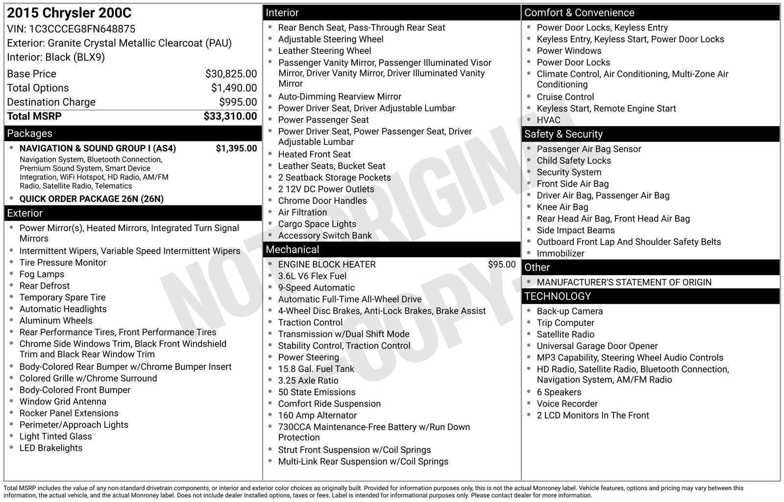 Used 2015 Chrysler 200 C w/ Navigation & Sound Group I AWD/4WD image 63