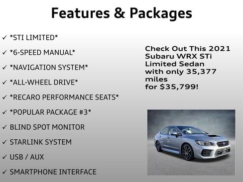 Used 2021 Subaru WRX STI Limited w/ Popular Package #3 (IZT) image 4