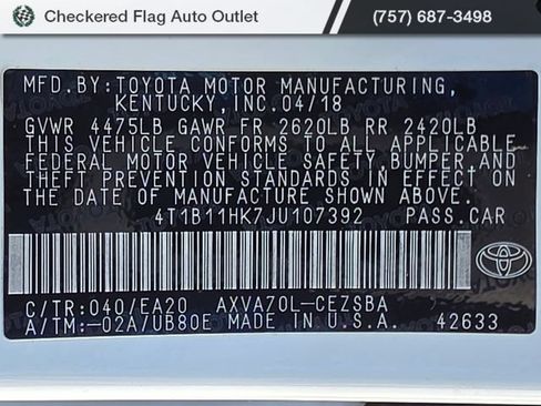 Used 2018 Toyota Camry SE w/ Moonroof Package FWD image 19