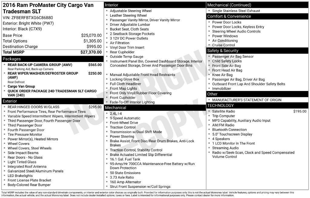 Used 2016 RAM ProMaster City Tradesman SLT w/ Rear Back-up Camera Group FWD image 4
