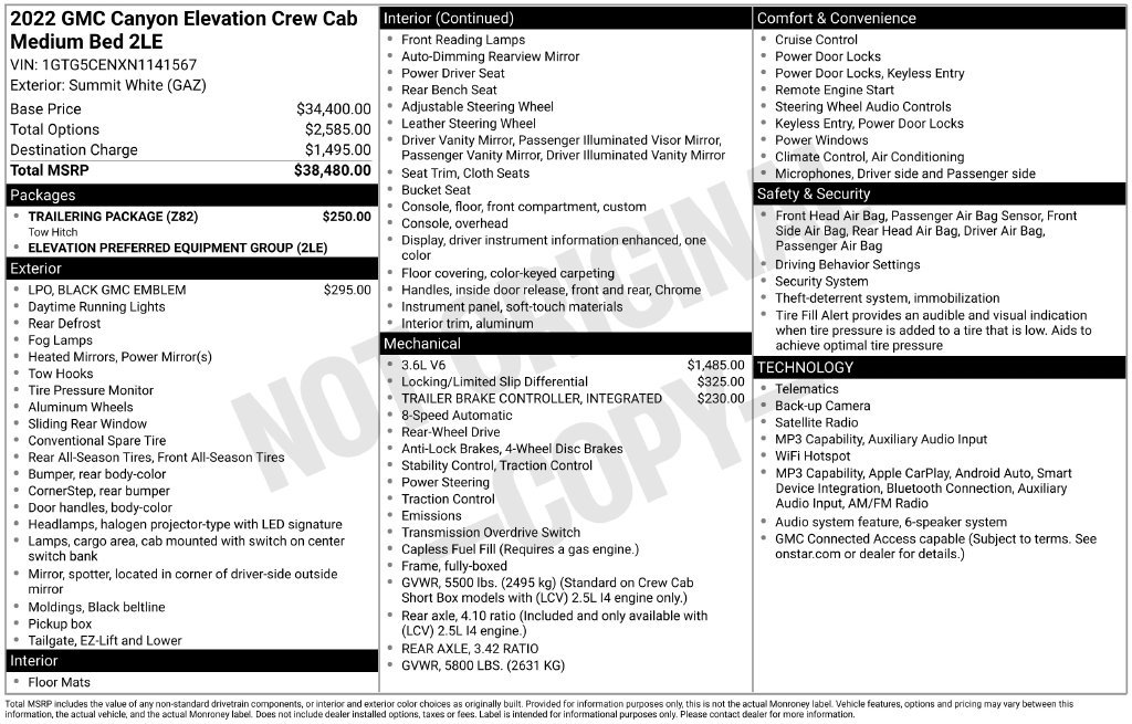 Used 2022 GMC Canyon Elevation w/ Trailering Package RWD image 3