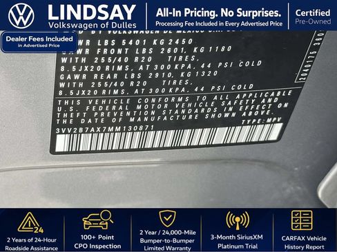 Used 2021 Volkswagen Tiguan SE R-Line w/ 3rd Row Seat Package AWD/4WD image 27