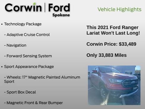 Used 2021 Ford Ranger Lariat w/ Equipment Group 501A High image 12