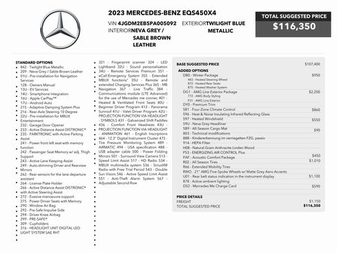 Used 2023 Mercedes-Benz EQS 450+ 4MATIC SUV w/ AMG Line Exterior Package image 82