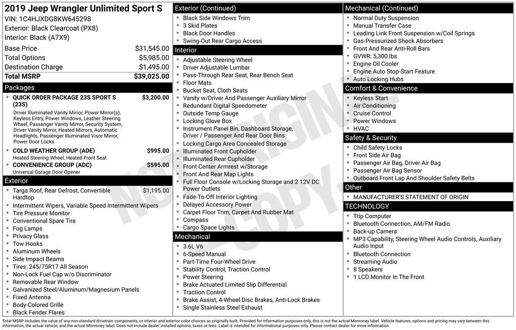 Used 2019 Jeep Wrangler Unlimited Sport S AWD/4WD image 27