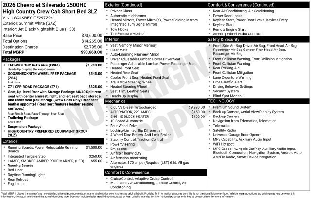 New 2026 Chevrolet Silverado 2500 High Country w/ Technology Package AWD/4WD image 4