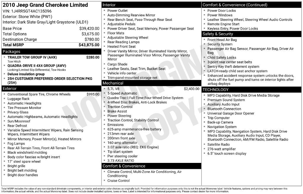 Used 2010 Jeep Grand Cherokee Limited w/ Trailer Tow Group IV AWD/4WD image 2