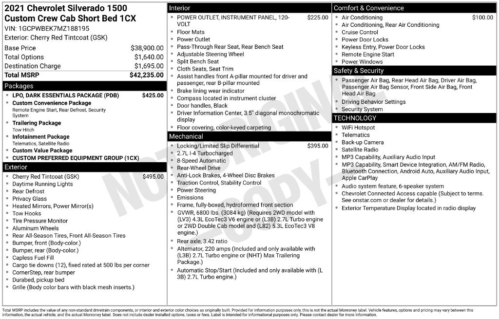 Used 2021 Chevrolet Silverado 1500 Custom w/ LPO, Dark Essentials Package RWD image 2