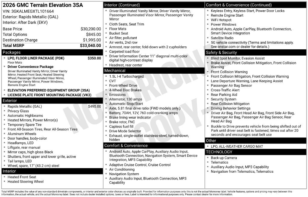 Certified 2026 GMC Terrain Elevation w/ LPO, Floor Liner Package FWD image 33