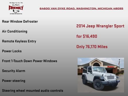 Used 2014 Jeep Wrangler Sport w/ Quick Order Package 24S AWD/4WD image 15
