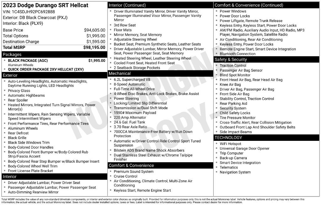 New 2023 Dodge Durango SRT Hellcat w/ Black Package AWD/4WD image 5