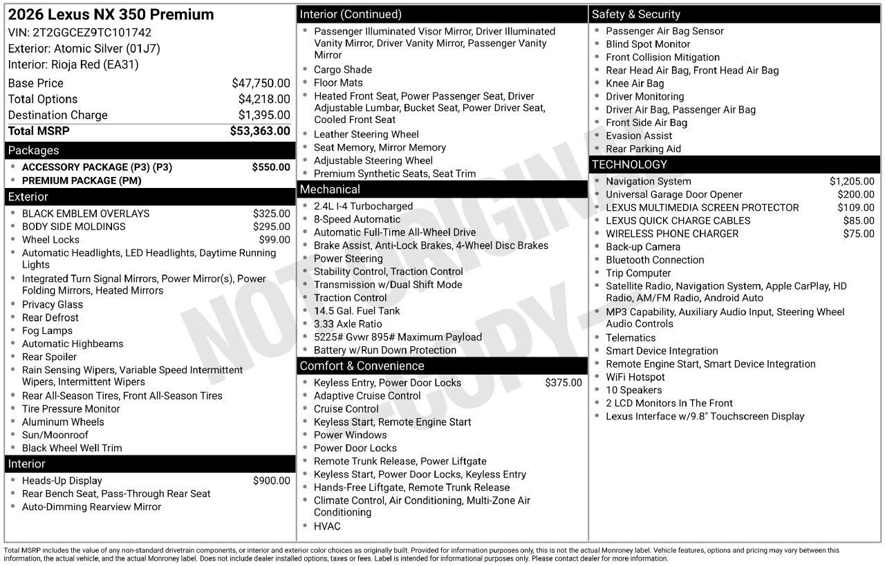Used 2026 Lexus NX 350 AWD w/ Accessory Package (P3) image 3