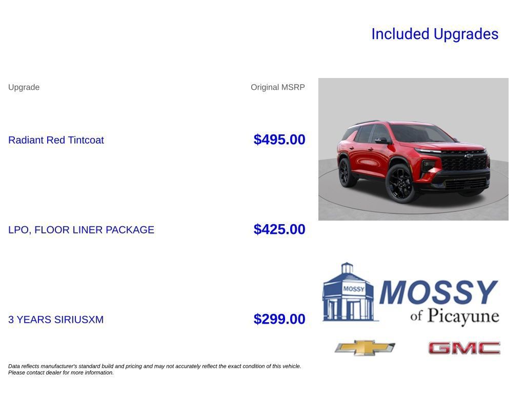 New 2026 Chevrolet Traverse RS w/ LPO, Floor Liner Package FWD image 10