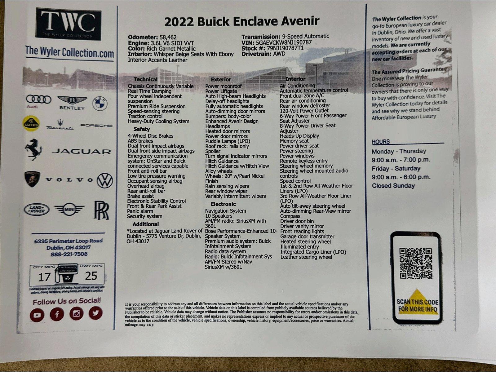 Used 2022 Buick Enclave Avenir w/ Avenir Technology Package AWD/4WD image 47