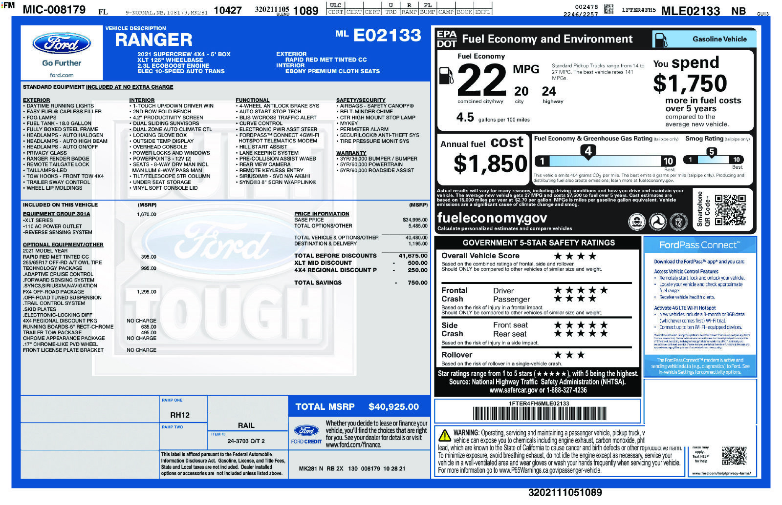 Used 2021 Ford Ranger XLT w/ Equipment Group 301A Mid AWD/4WD image 5