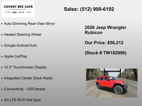 New 2026 Jeep Wrangler Unlimited Rubicon w/ Safety Group AWD/4WD image 30
