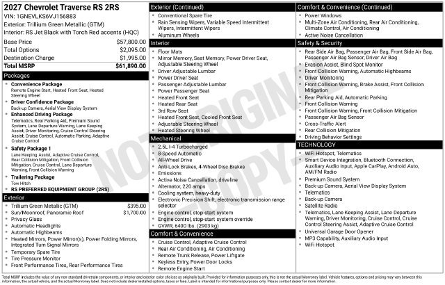 New 2027 Chevrolet Traverse RS AWD/4WD image 36