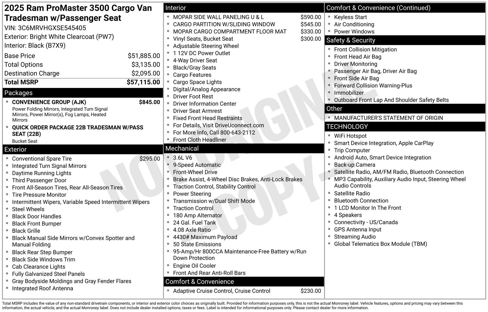 Used 2025 RAM ProMaster 3500 w/ Convenience Group FWD image 5